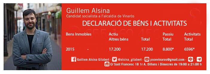 Declaració de Béns i Activitats de Guillem Alsina 2011-2015Declaracion de Bienes y Actividades de Guillem Alsina 2011-2015